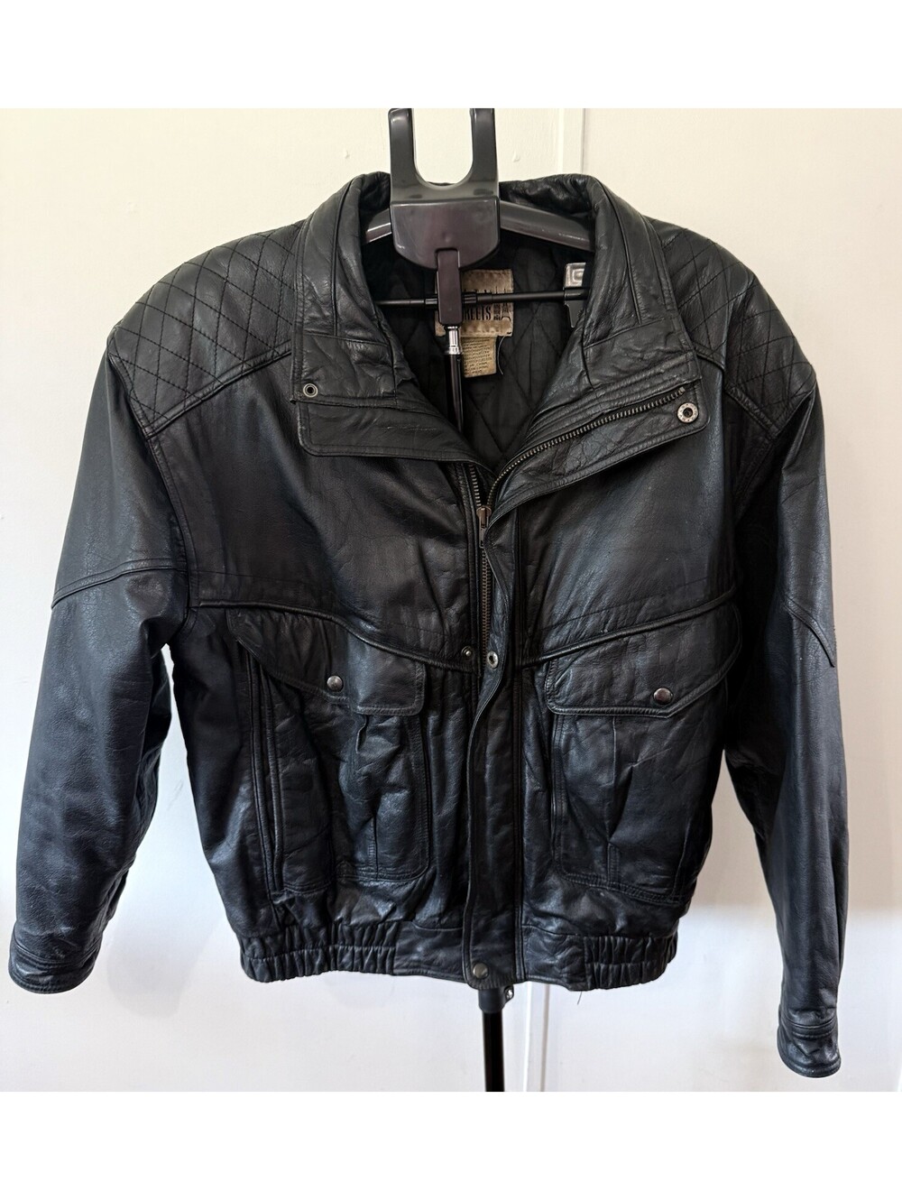 Y2K City Streets Black leather bomber jacket Size Large streetwear Bike